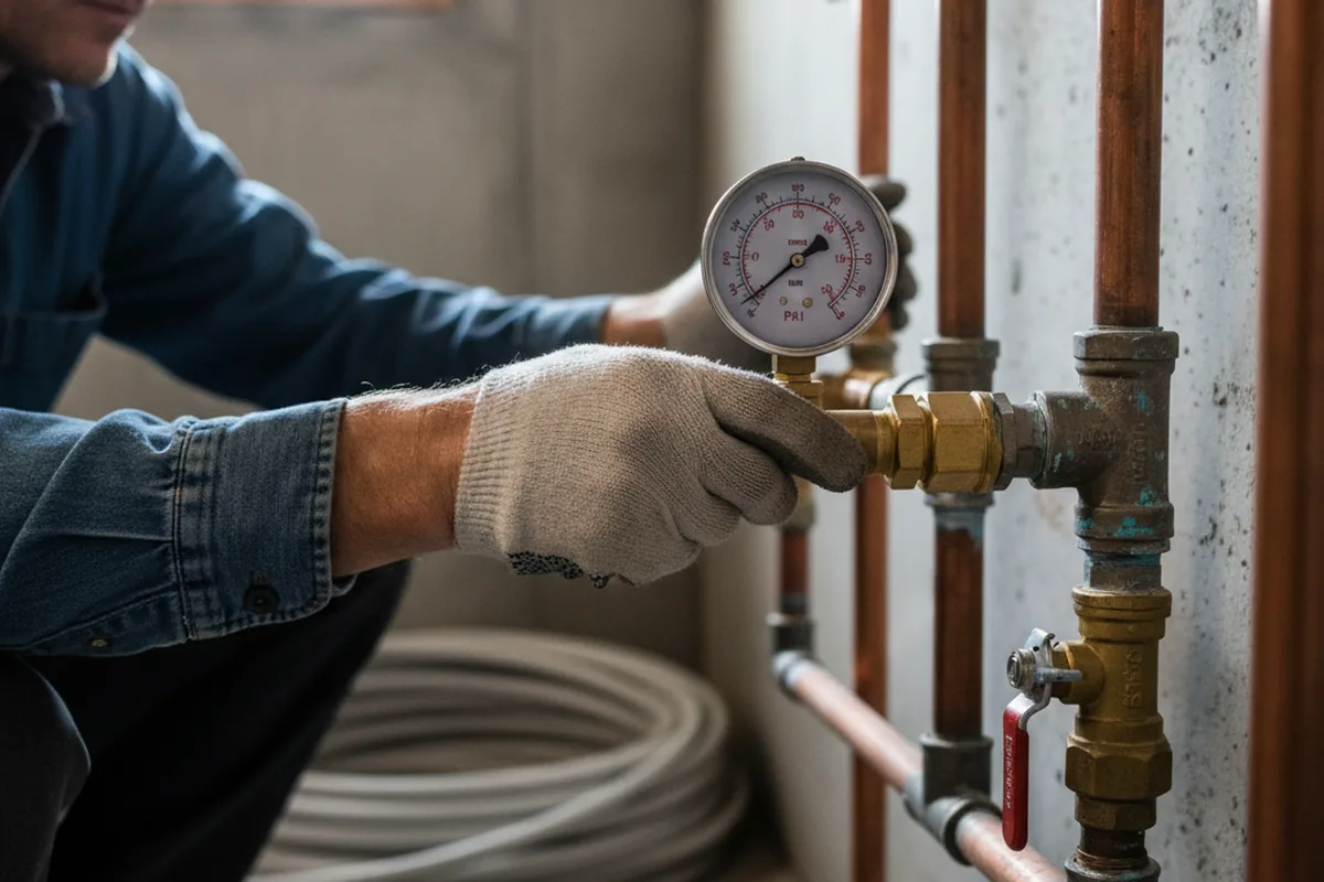 Pressure testing a repaired line during Water Line Repair in Etta